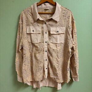 POL Women Button Shirt Size S Contrast Twill Embroidered Boho Cottagecore Fairy